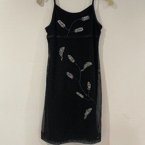 90s Vintage Black Mini Beaded Dress
